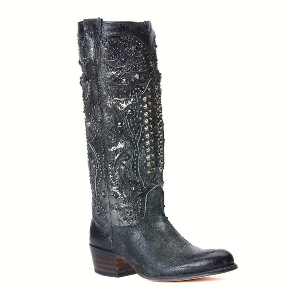 Frye Shoes - Frye Deborah DECO Metal Embellished Tall Leather Boots Women's 7.5 NEW Luxe Chic
